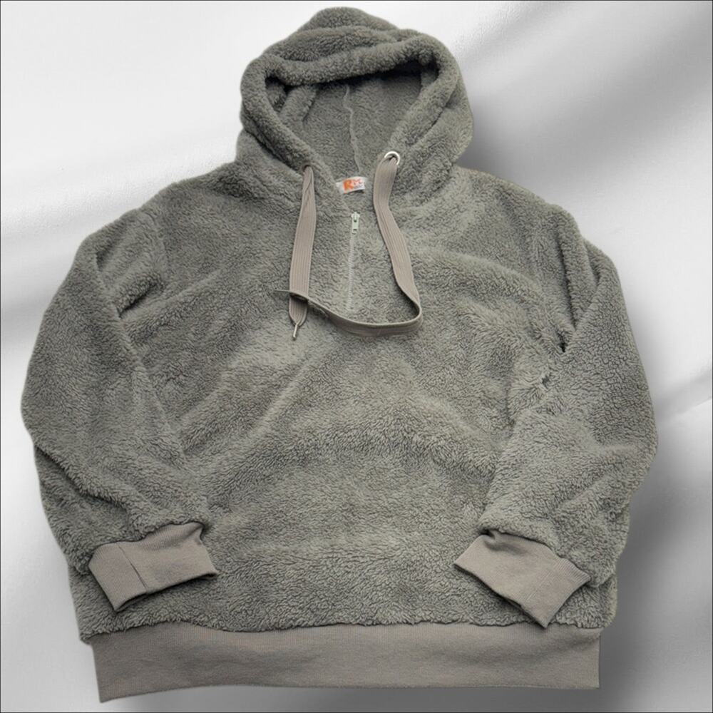 REACH ME Women’s Large Gray Fuzzy Fleece Pullover Jacket
